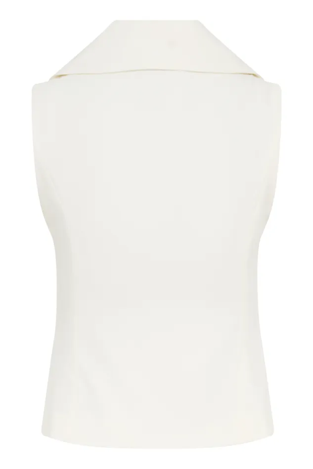 Women Meshki Tops Berkley Suiting Waistcoat With Cowl 8211 Ivory