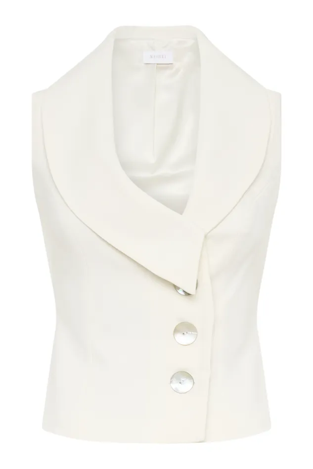 Women Meshki Tops Berkley Suiting Waistcoat With Cowl 8211 Ivory