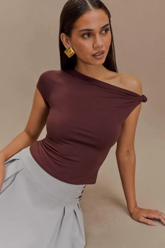 Women Meshki Tops Betty Short Sleeve Modal Top With Knot Shoulder 8211 Mahogany