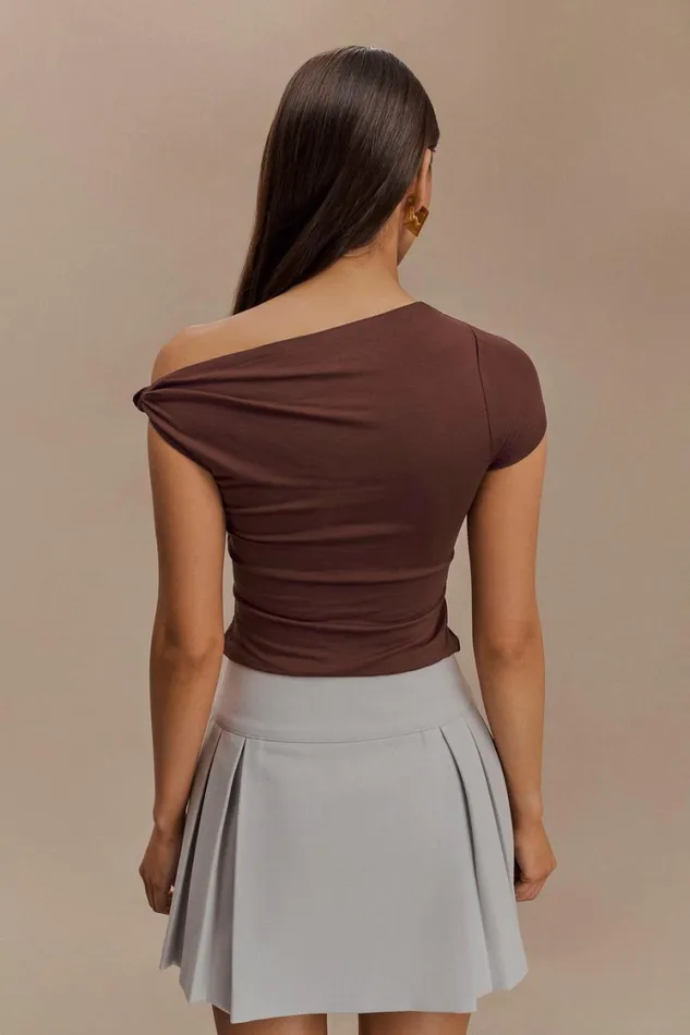 Women Meshki Tops Betty Short Sleeve Modal Top With Knot Shoulder 8211 Mahogany