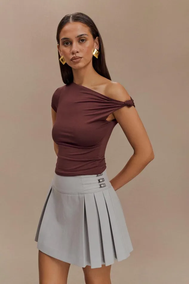 Women Meshki Tops Betty Short Sleeve Modal Top With Knot Shoulder 8211 Mahogany