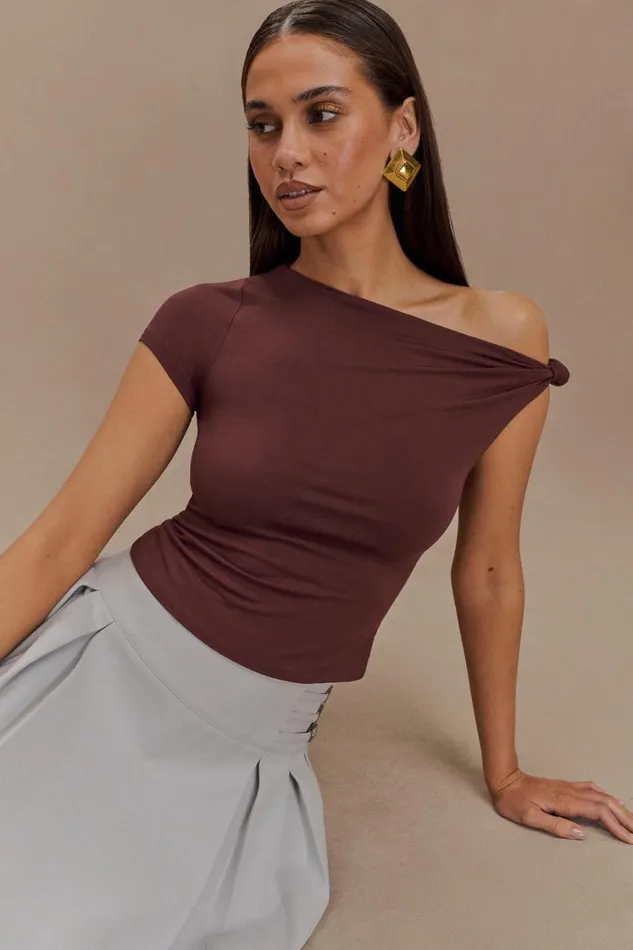 Women Meshki Tops Betty Short Sleeve Modal Top With Knot Shoulder 8211 Mahogany