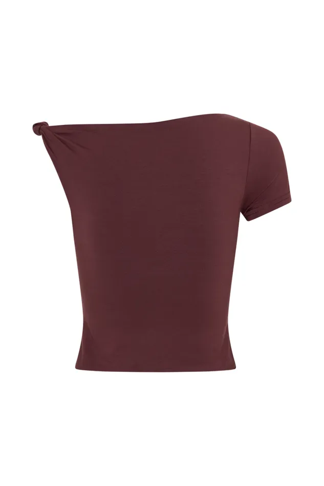 Women Meshki Tops Betty Short Sleeve Modal Top With Knot Shoulder 8211 Mahogany