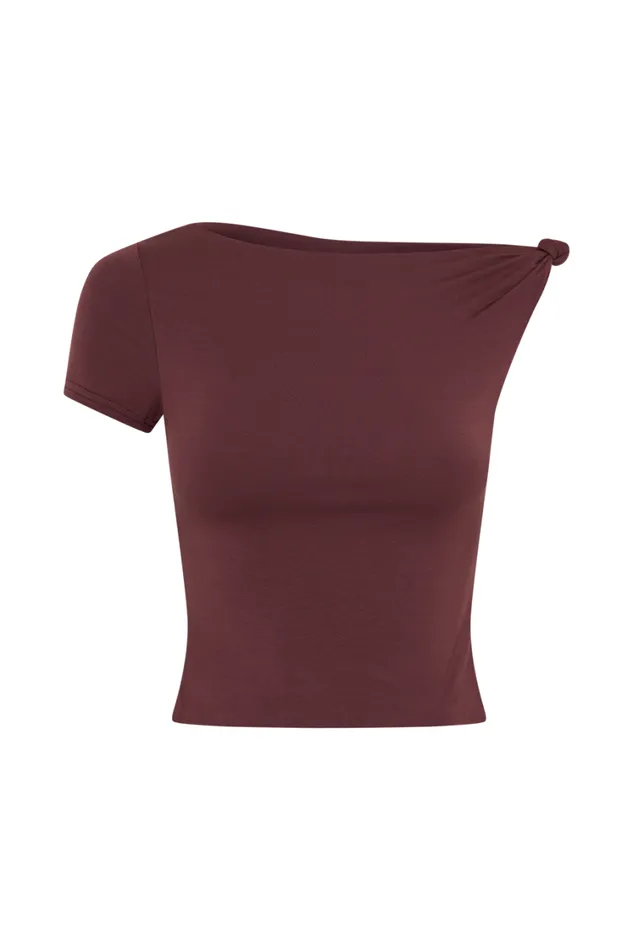 Women Meshki Tops Betty Short Sleeve Modal Top With Knot Shoulder 8211 Mahogany