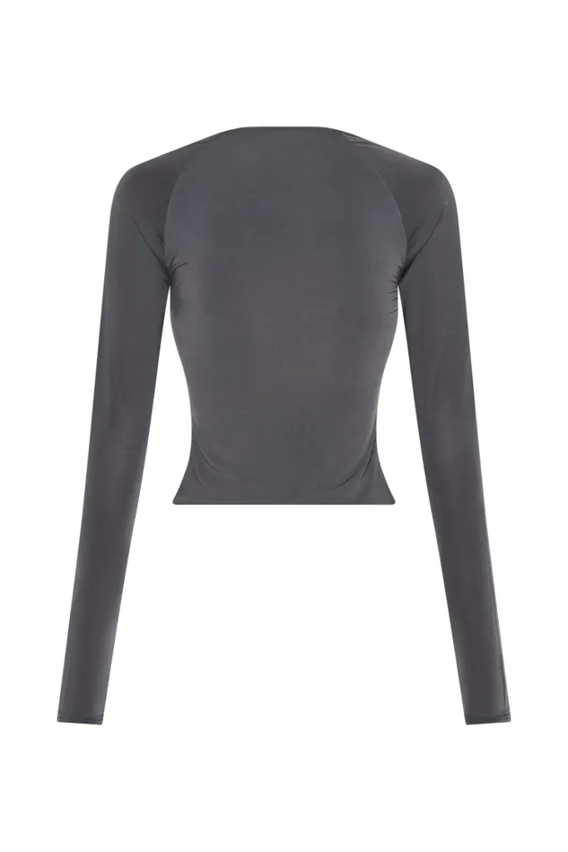 Women Meshki Tops Billie Slinky Ruched Long Sleeve Top 8211 Charcoal