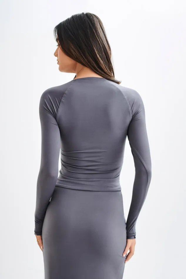 Women Meshki Tops Billie Slinky Ruched Long Sleeve Top 8211 Charcoal