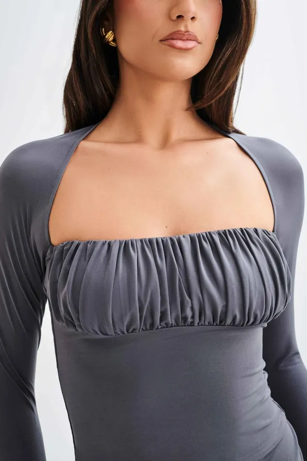 Women Meshki Tops Billie Slinky Ruched Long Sleeve Top 8211 Charcoal
