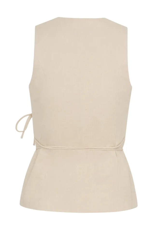 Women Meshki Tops Brandi Linen Sleeveless Wrap Top 8211 Wheat Marle