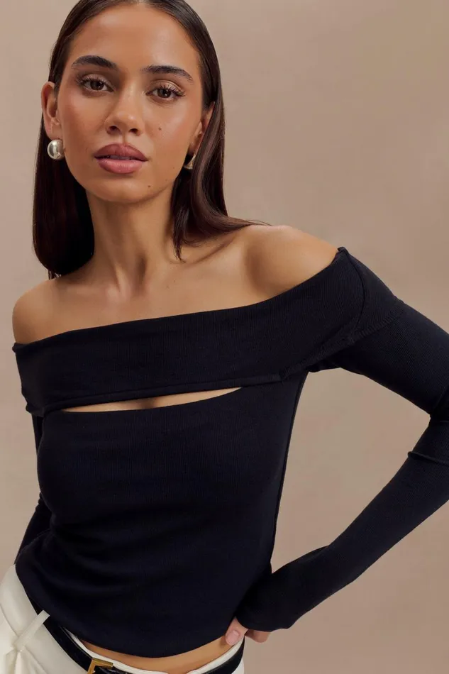 Women Meshki Tops Briah Cut Out Modal Long Sleeve Top 8211 Black