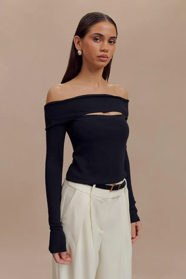 Women Meshki Tops Briah Cut Out Modal Long Sleeve Top 8211 Black