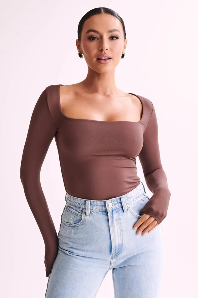 Women Meshki Tops Bridget Recycled Nylon Long Sleeve Top 8211 Mocha