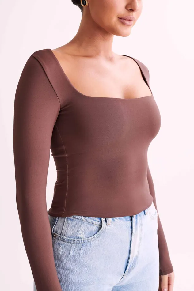 Women Meshki Tops Bridget Recycled Nylon Long Sleeve Top 8211 Mocha