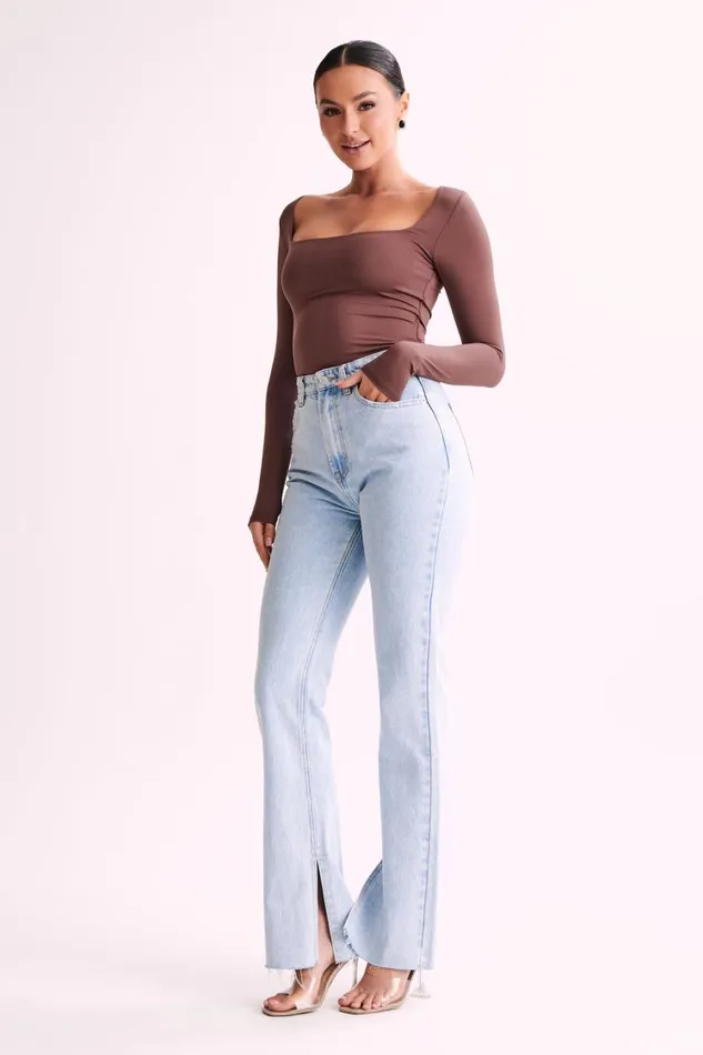 Women Meshki Tops Bridget Recycled Nylon Long Sleeve Top 8211 Mocha