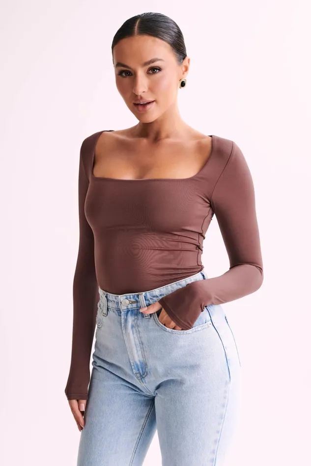 Women Meshki Tops Bridget Recycled Nylon Long Sleeve Top 8211 Mocha