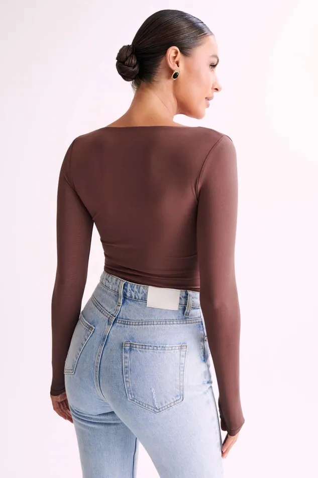 Women Meshki Tops Bridget Recycled Nylon Long Sleeve Top 8211 Mocha