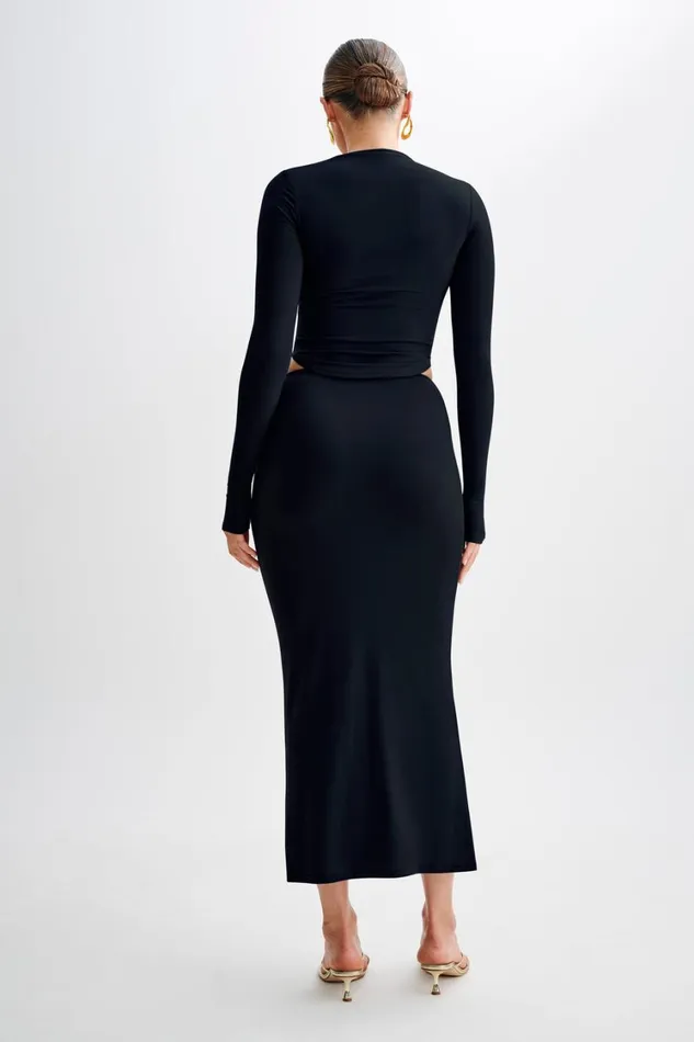 Women Meshki Tops Bruna Slinky Long Sleeve Top With Cut Out 8211 Black