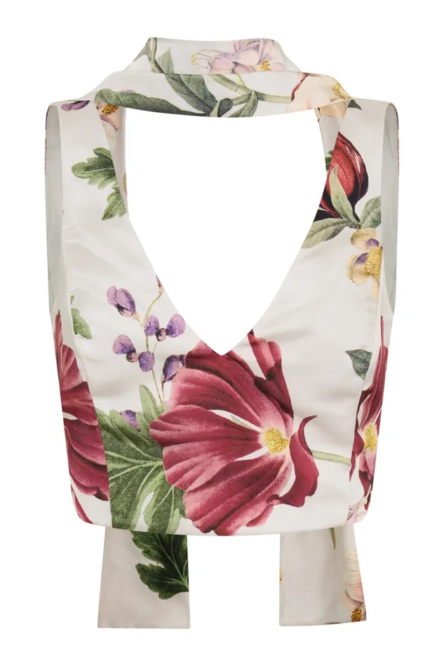 Women Meshki Tops Carla Satin Sleeveless Top With Scarf 8211 Bella Rosa Print