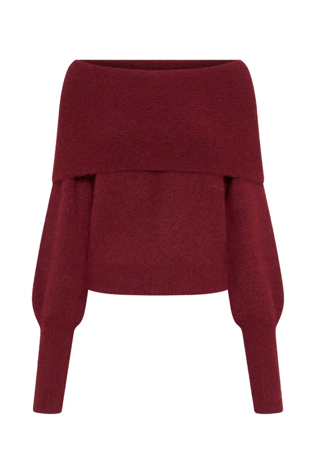 Women Meshki Tops Charlotte Off Shoulder Knit Long Sleeve Top 8211 Merlot