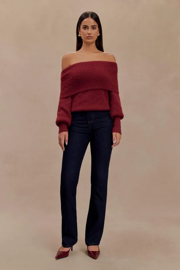 Women Meshki Tops Charlotte Off Shoulder Knit Long Sleeve Top 8211 Merlot