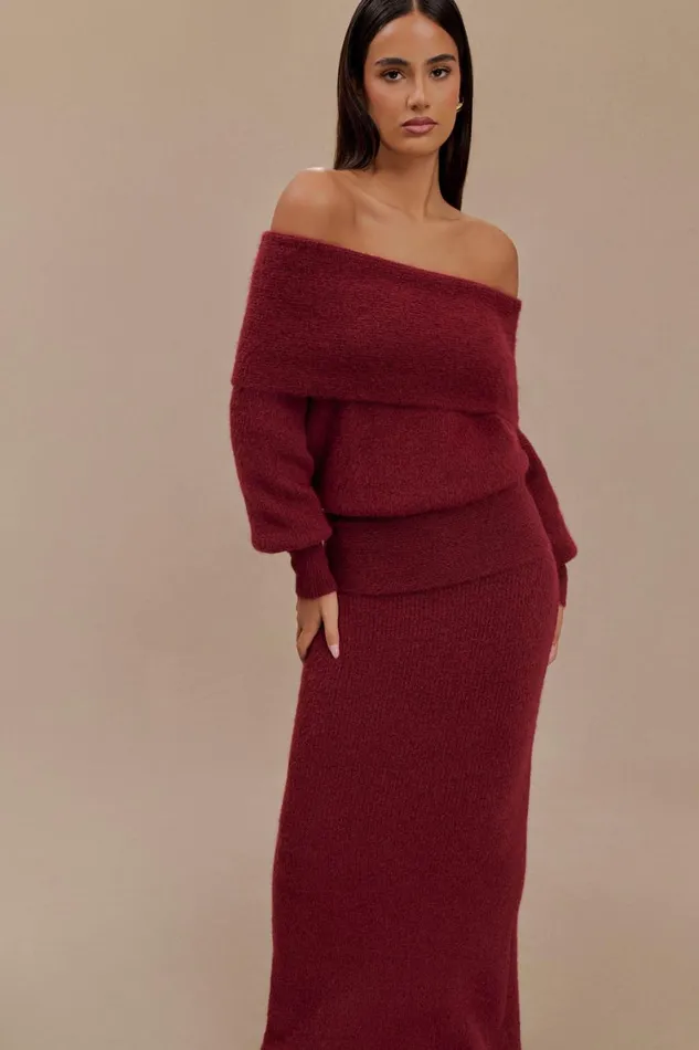 Women Meshki Tops Charlotte Off Shoulder Knit Long Sleeve Top 8211 Merlot