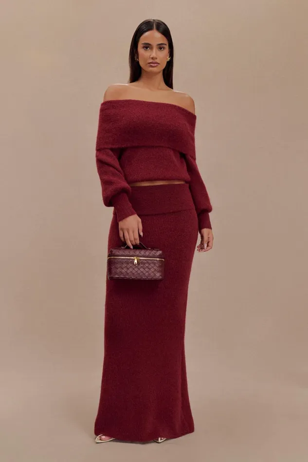 Women Meshki Tops Charlotte Off Shoulder Knit Long Sleeve Top 8211 Merlot