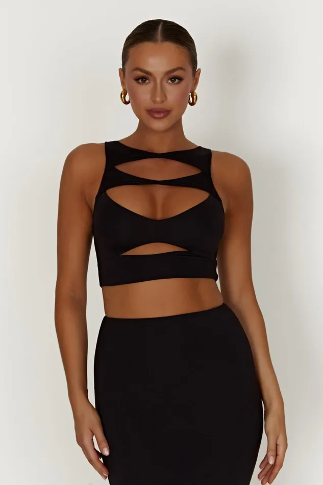 Women Meshki Tops Chloe Cut Out Crop Top 8211 Black