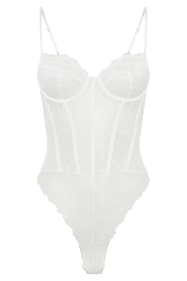 Women Meshki Tops Daisy Lace Mesh Bodysuit 8211 White