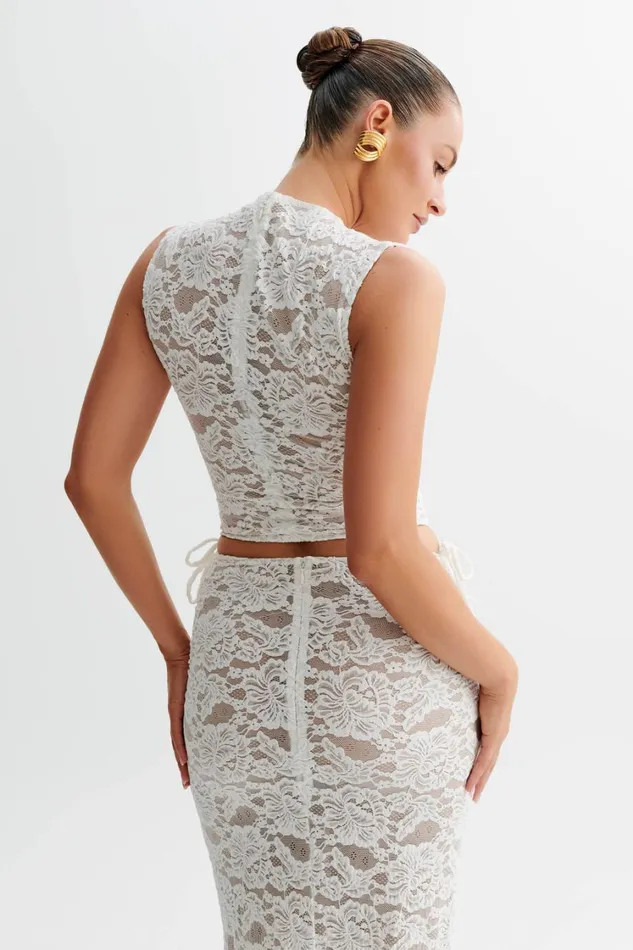 Women Meshki Tops Daniela Lace Plisse Sleeveless Top 8211 Ivory