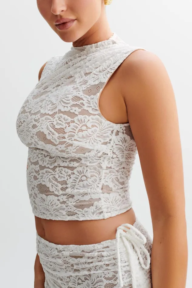 Women Meshki Tops Daniela Lace Plisse Sleeveless Top 8211 Ivory
