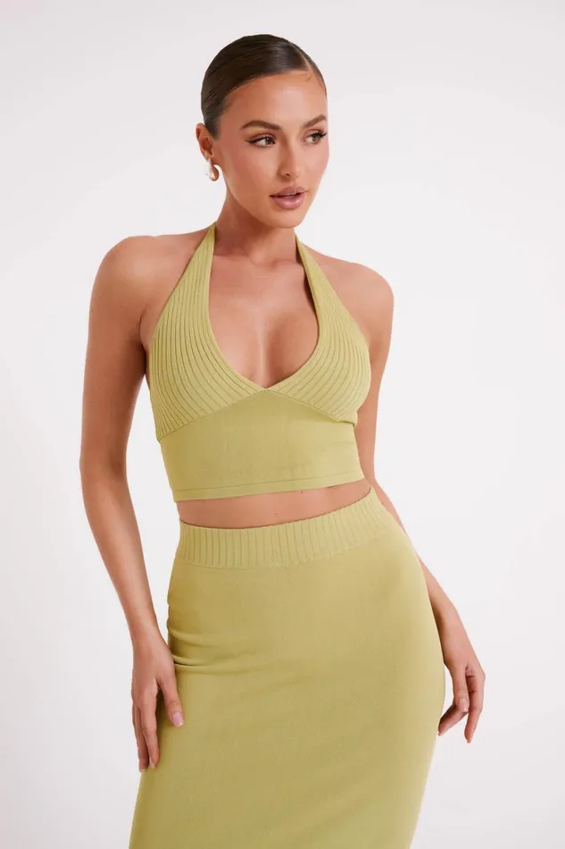 Women Meshki Tops Darby Knit Halter Top 8211 Sage