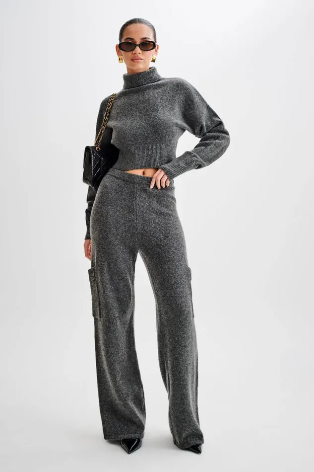 Women Meshki Tops Darius Turtleneck Knit Crop Top 8211 Charcoal Marle