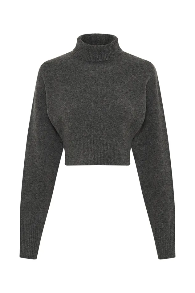 Women Meshki Tops Darius Turtleneck Knit Crop Top 8211 Charcoal Marle