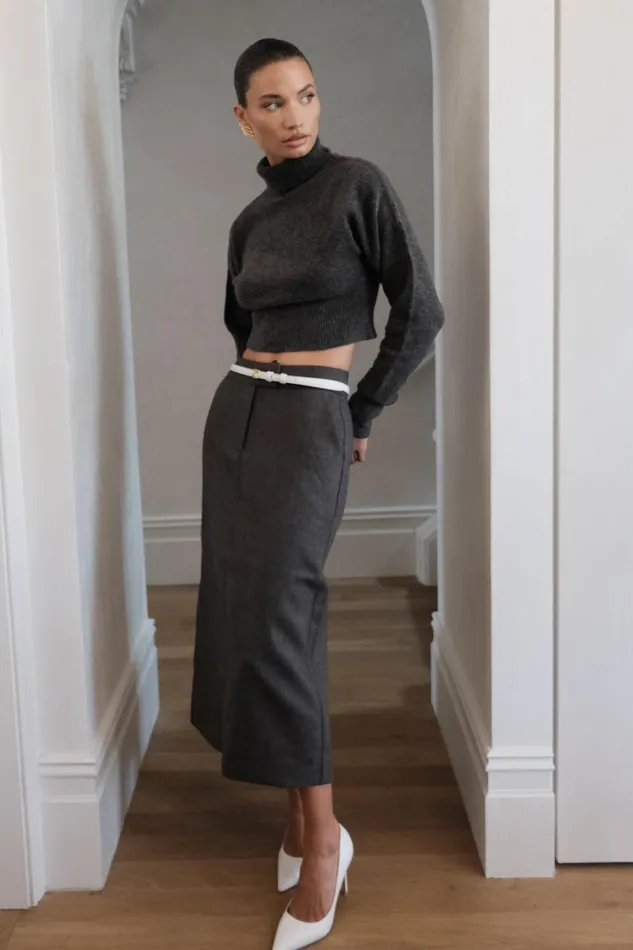 Women Meshki Tops Darius Turtleneck Knit Crop Top 8211 Charcoal Marle