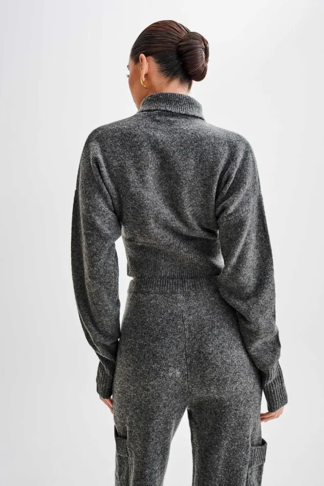 Women Meshki Tops Darius Turtleneck Knit Crop Top 8211 Charcoal Marle
