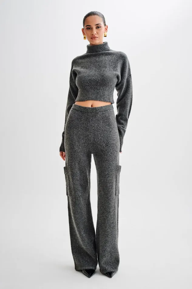Women Meshki Tops Darius Turtleneck Knit Crop Top 8211 Charcoal Marle