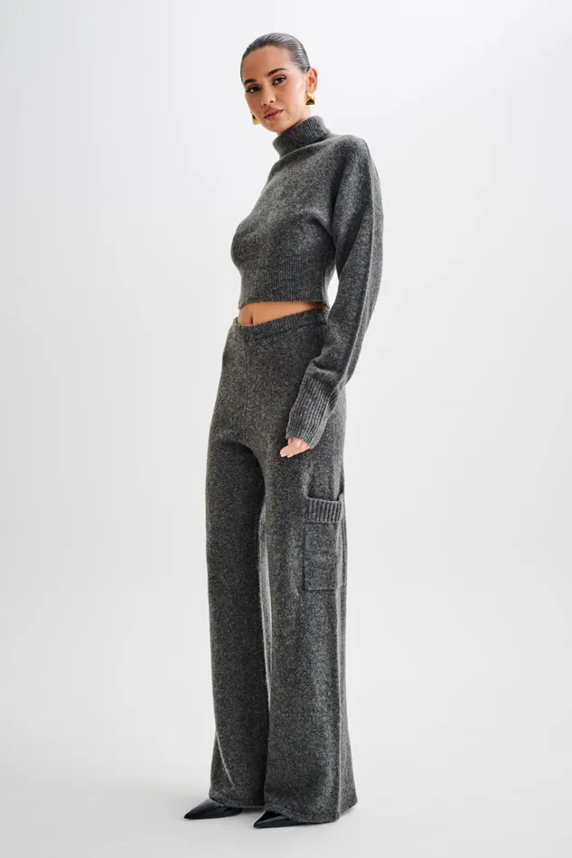 Women Meshki Tops Darius Turtleneck Knit Crop Top 8211 Charcoal Marle