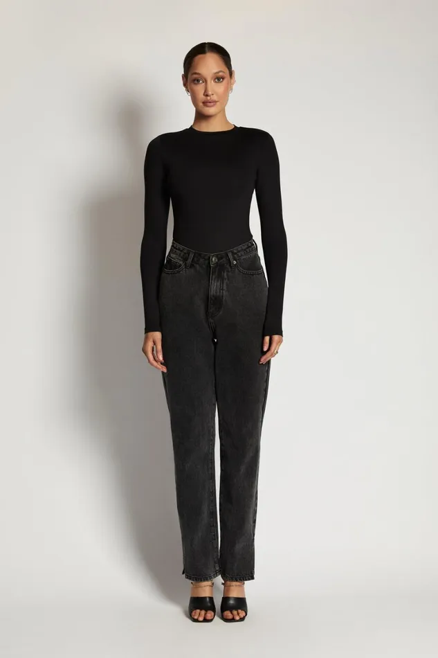 Women Meshki Tops Delilah Long Sleeve Crew Neck Bodysuit 8211 Black