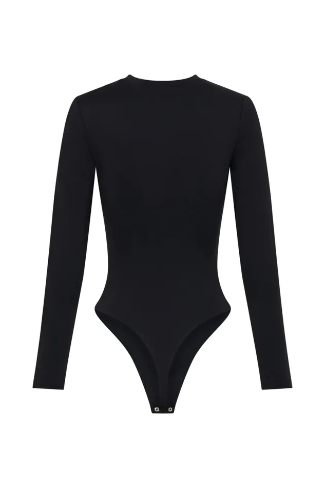 Women Meshki Tops Delilah Long Sleeve Crew Neck Bodysuit 8211 Black