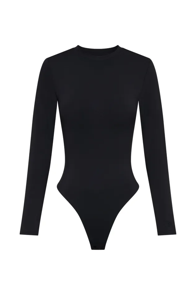 Women Meshki Tops Delilah Long Sleeve Crew Neck Bodysuit 8211 Black