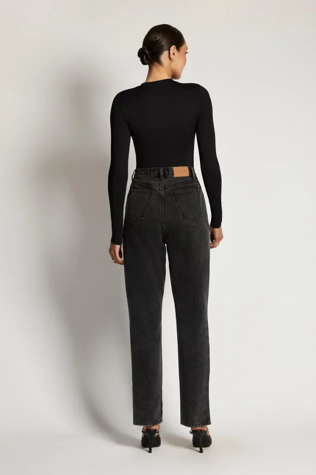 Women Meshki Tops Delilah Long Sleeve Crew Neck Bodysuit 8211 Black