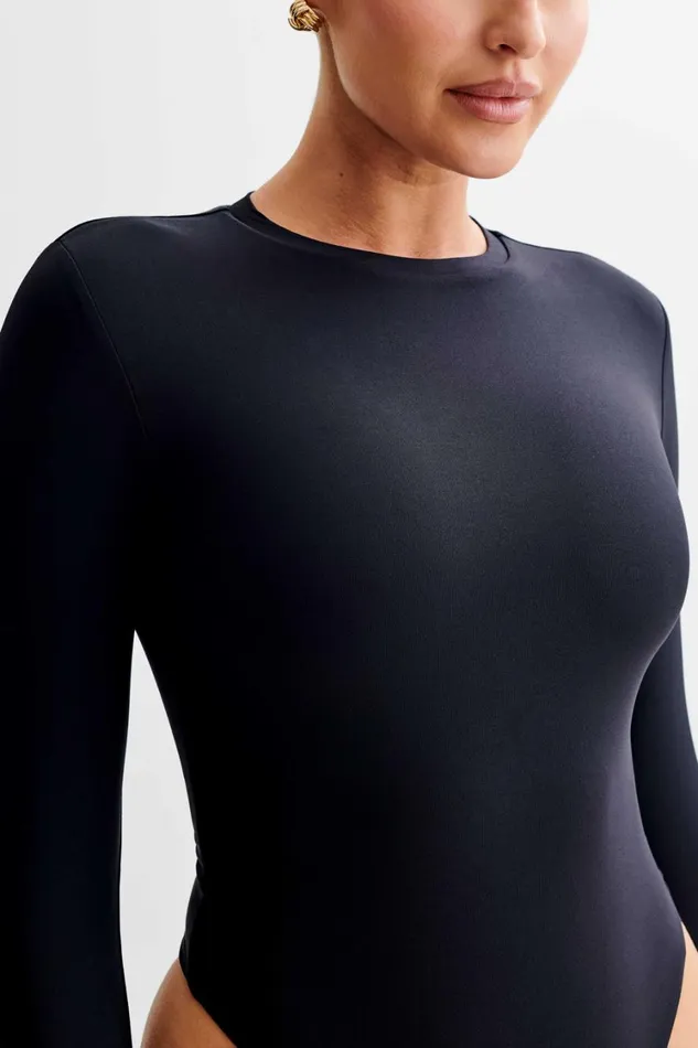 Women Meshki Tops Delilah Long Sleeve Crew Neck Bodysuit 8211 Black