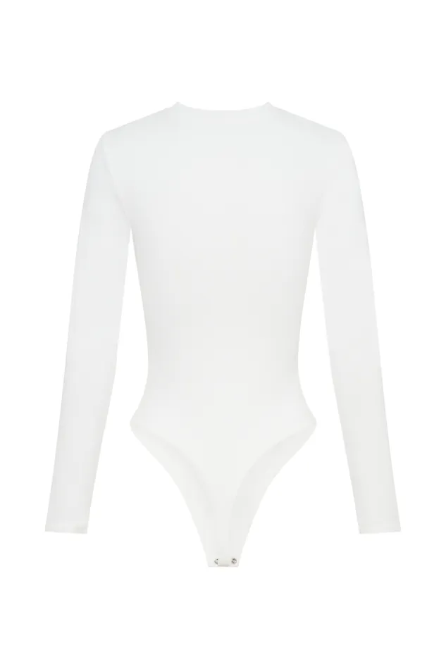 Women Meshki Tops Delilah Long Sleeve Crew Neck Bodysuit 8211 White