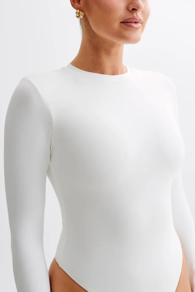 Women Meshki Tops Delilah Long Sleeve Crew Neck Bodysuit 8211 White