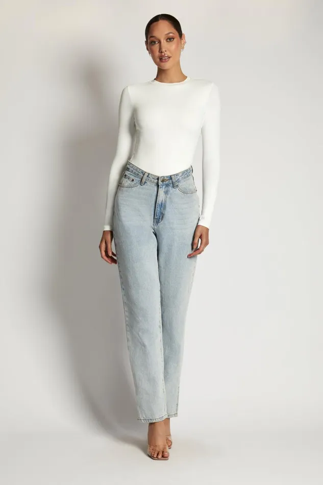 Women Meshki Tops Delilah Long Sleeve Crew Neck Bodysuit 8211 White