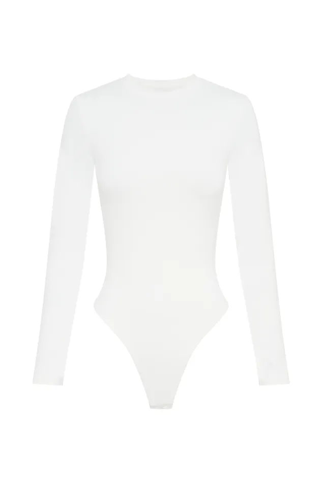 Women Meshki Tops Delilah Long Sleeve Crew Neck Bodysuit 8211 White