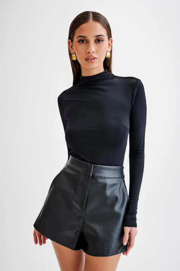 Women Meshki Tops Elani Slinky High Neck Bodysuit 8211 Black