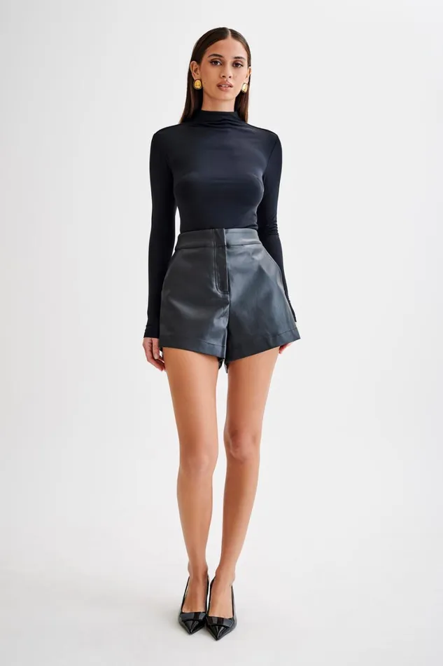 Women Meshki Tops Elani Slinky High Neck Bodysuit 8211 Black