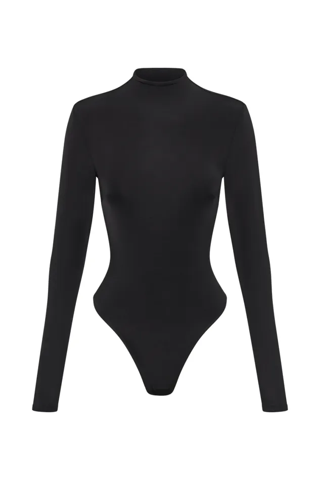 Women Meshki Tops Elani Slinky High Neck Bodysuit 8211 Black