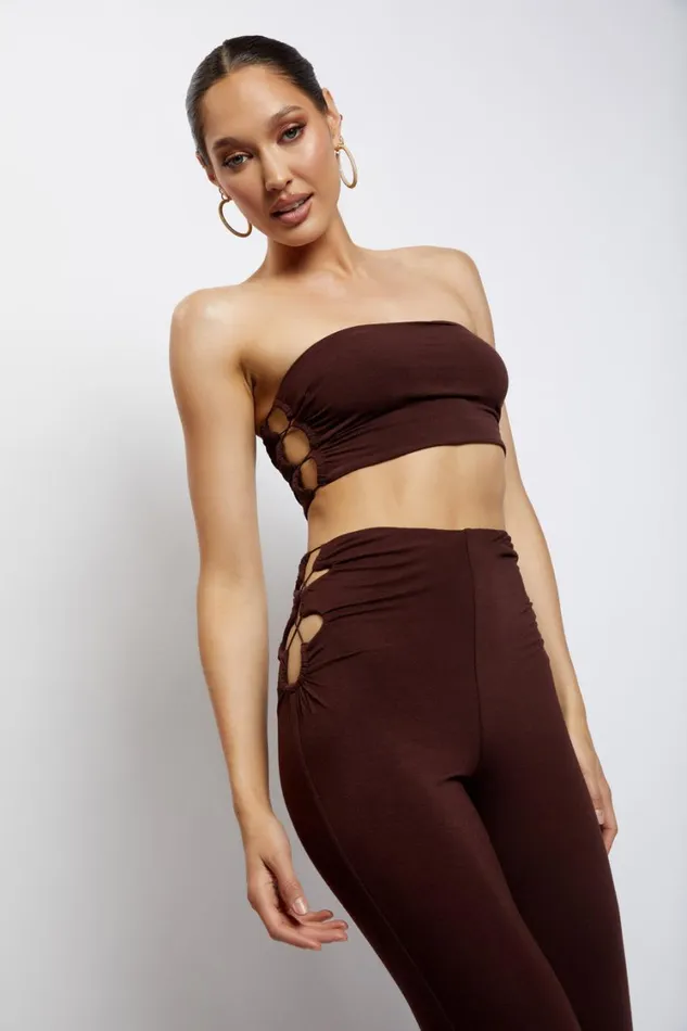 Women Meshki Tops Eleanor Tie Up Side Bandeau 8211 Chocolate Women Meshki Tops Eleanor Tie Up Side Bandeau 8211 Chocolate