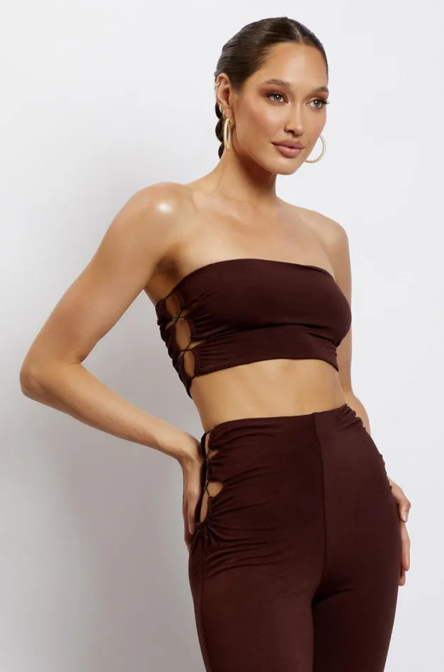 Women Meshki Tops Eleanor Tie Up Side Bandeau 8211 Chocolate Women Meshki Tops Eleanor Tie Up Side Bandeau 8211 Chocolate